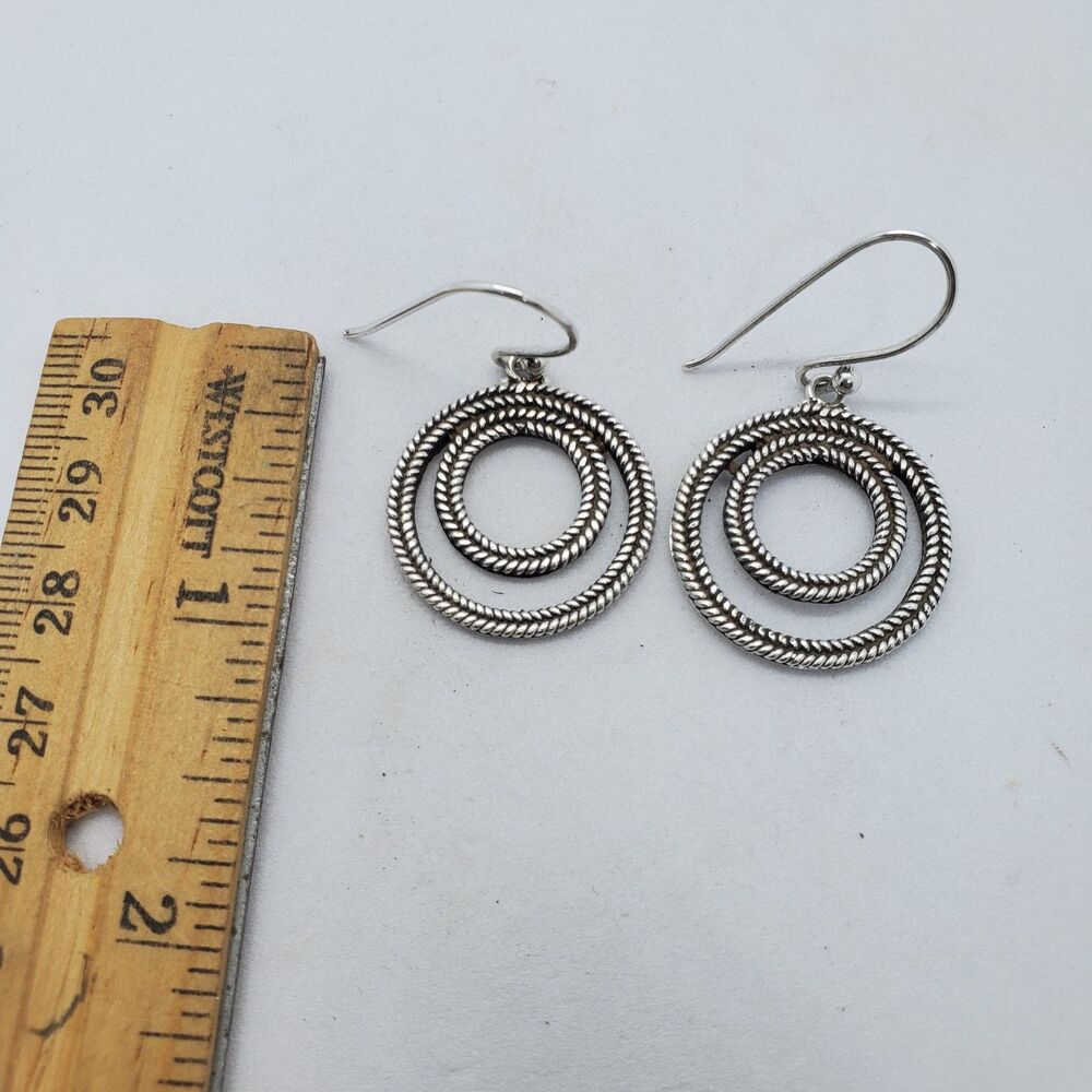Sterling Silver Dangle Earrings Double Circle 925